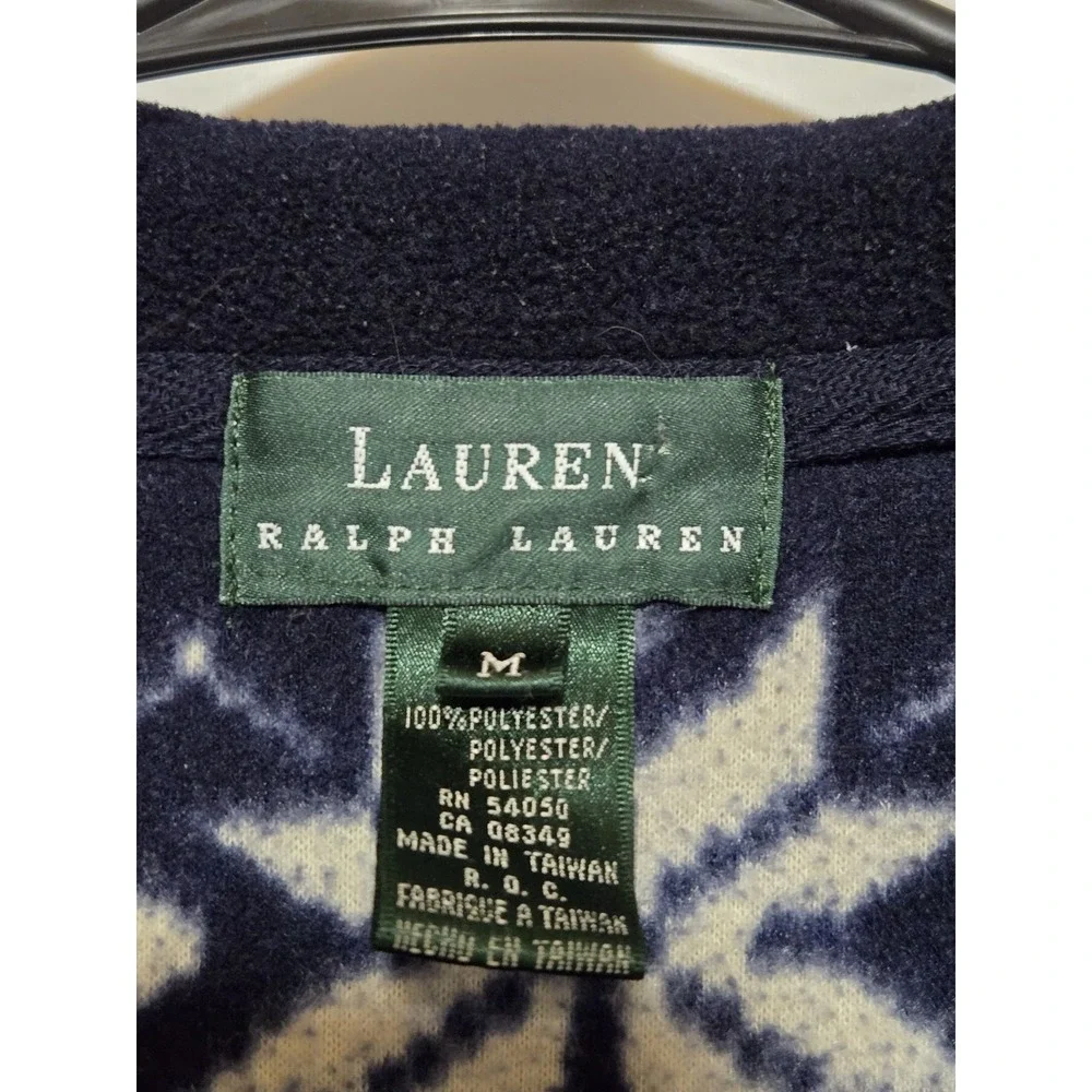 Vtg Ralph Lauren 1/4‎ Zip Womens Size Medium Blue Snowflakes Holiday Pullover
